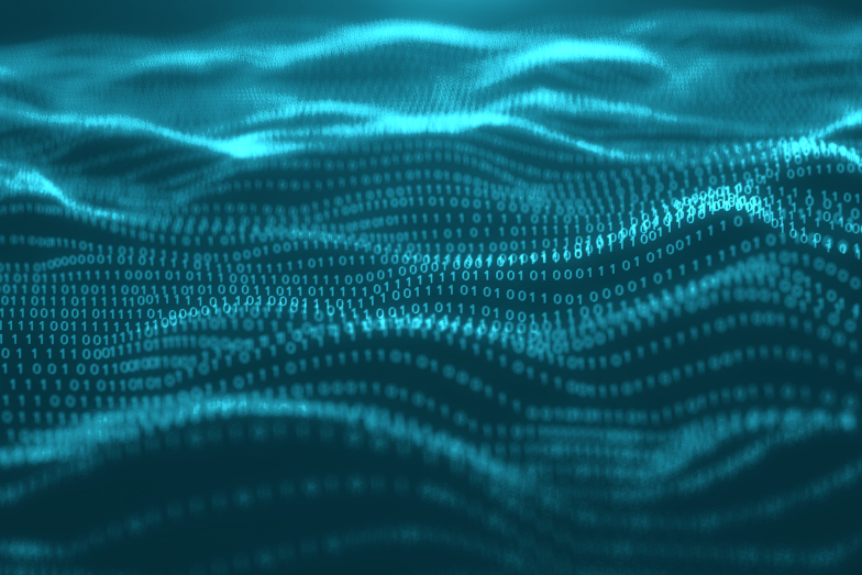 Illustration Digitalisierung: Binärer Code in abstrakten Wellenbewegungen