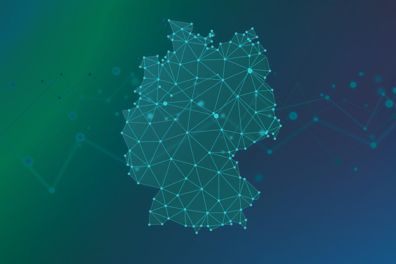 Illustration Social Intranet Bund: Deutschlandkarte mit Datennetz