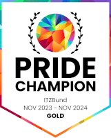 Zertifikatslogo "Pride Champion I ITZBund I Nov 2023 - Nov 2024 I Gold"