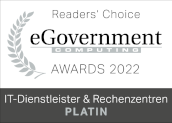 Logo "Readers' Choice eGovernment Computing Awards 2022. IT-Dienstleister & Rechenzentren: Platin" 