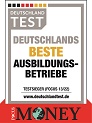 Logo "Deutschlands beste Ausbildungsbetriebe. Testsieger 13/2022. www.deutschlandtest.de. Focus Money"