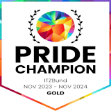 Zertifikatslogo "Pride Champion I ITZBund I Nov 2023 - Nov 2024 I Gold"